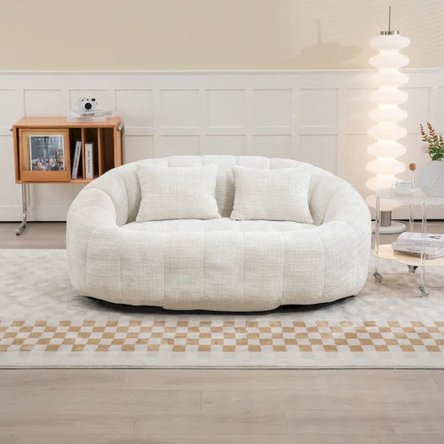 Causeuse longue beige en chenille à dossier haut – 2 places