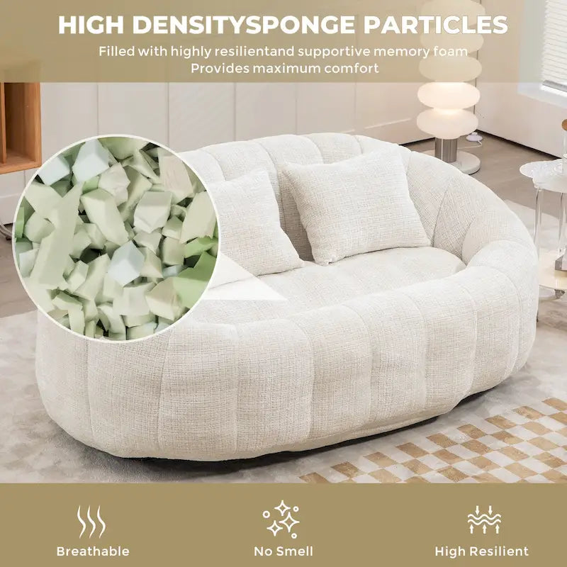 Causeuse longue beige en chenille à dossier haut – 2 places