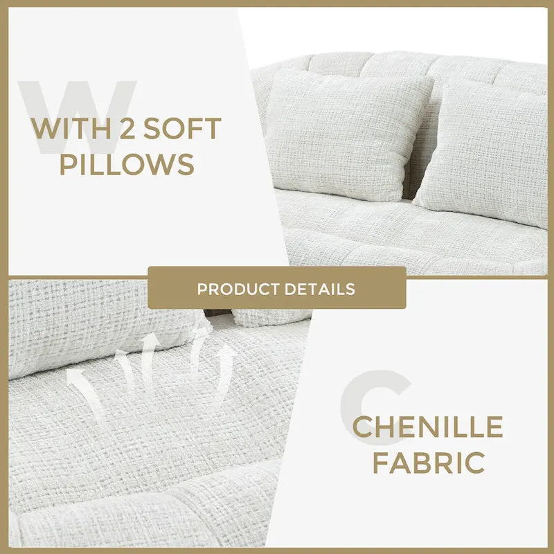 Causeuse longue beige en chenille à dossier haut – 2 places