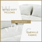 Causeuse longue beige en chenille à dossier haut – 2 places