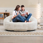Causeuse longue beige en chenille à dossier haut – 2 places