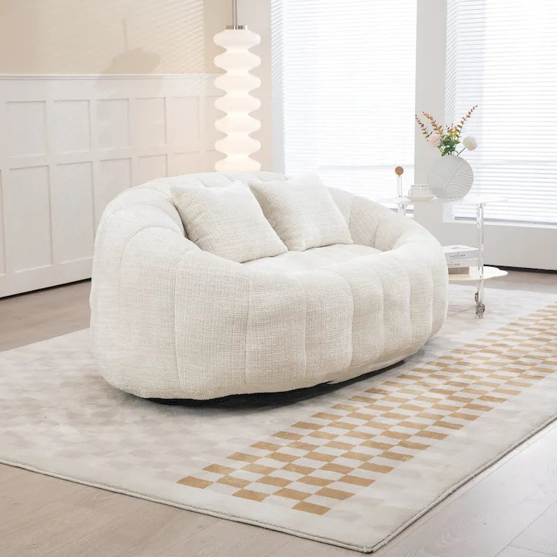 Causeuse longue beige en chenille à dossier haut – 2 places