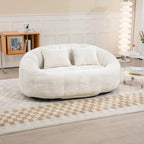 Causeuse longue beige en chenille à dossier haut – 2 places