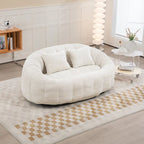 Causeuse longue beige en chenille à dossier haut – 2 places