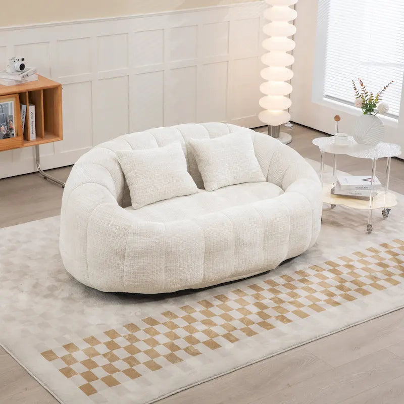 Causeuse longue beige en chenille à dossier haut – 2 places