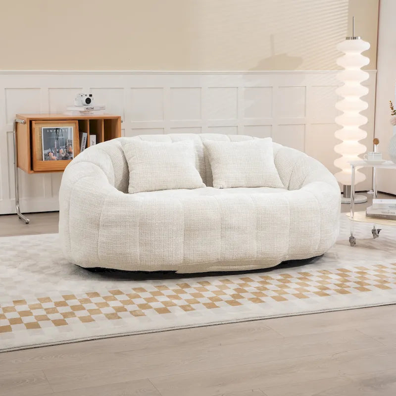 Causeuse longue beige en chenille à dossier haut – 2 places