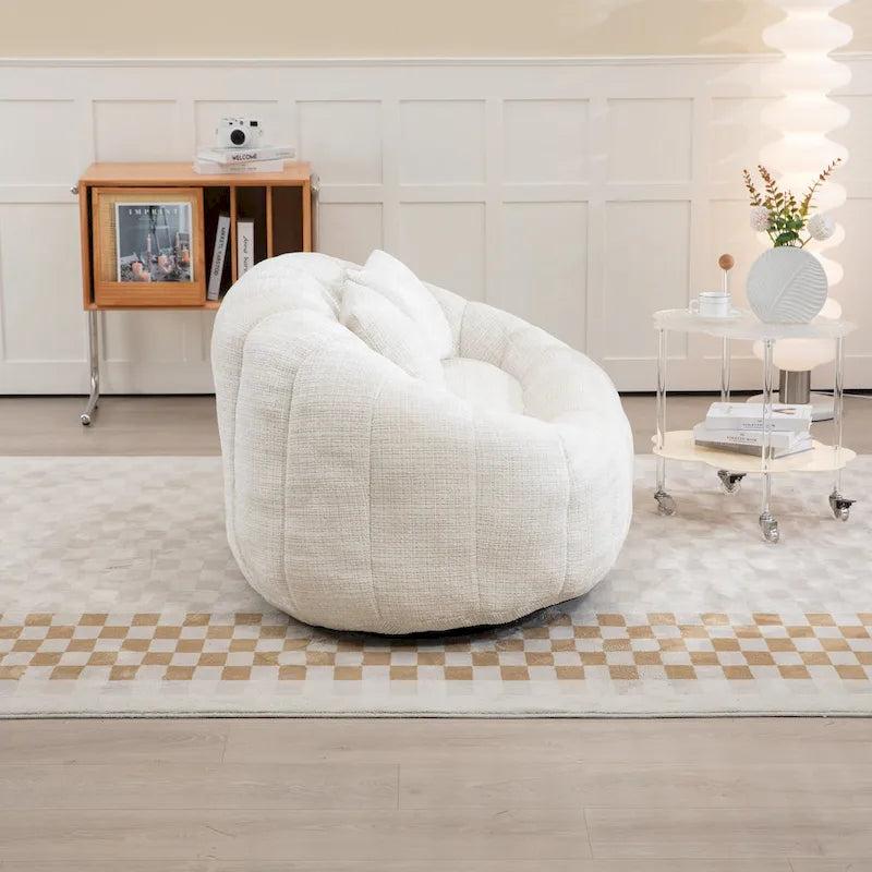 Causeuse longue beige en chenille à dossier haut – 2 places