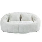 Causeuse longue beige en chenille à dossier haut – 2 places