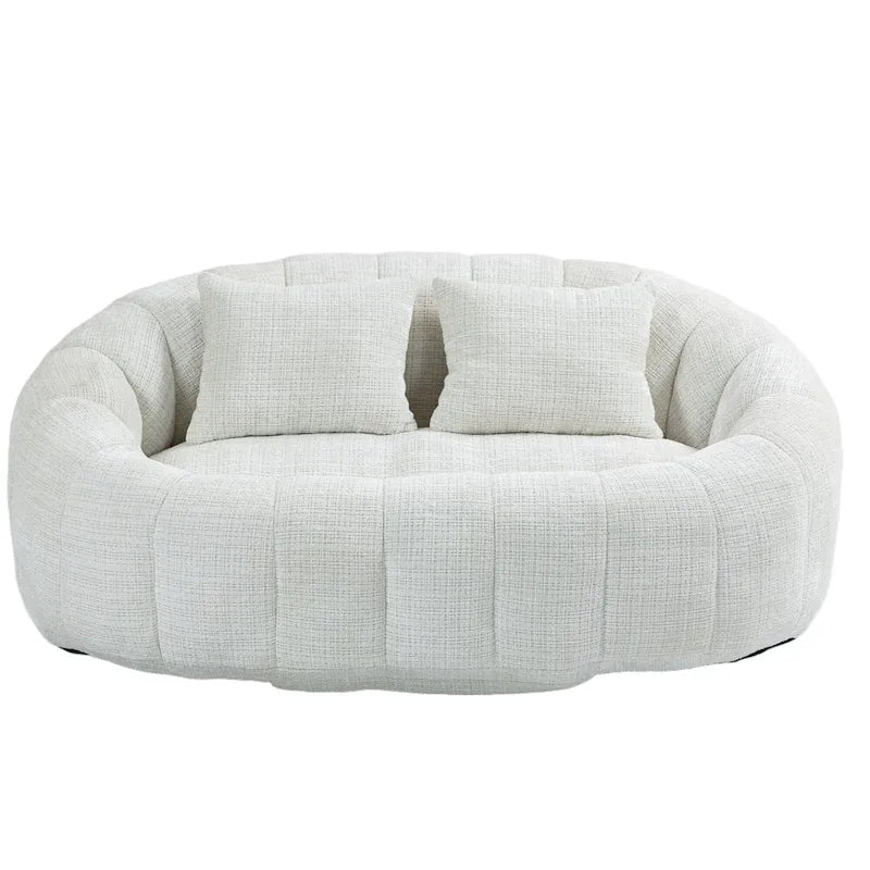 Causeuse longue beige en chenille à dossier haut – 2 places