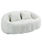 Causeuse longue beige en chenille à dossier haut – 2 places