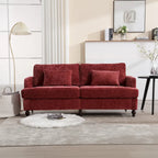 Canapé 2 places en chenille rouge avec coussins amovibles