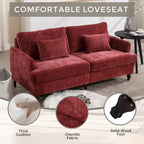 Canapé 2 places en chenille rouge avec coussins amovibles