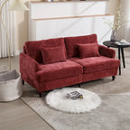 Canapé 2 places en chenille rouge avec coussins amovibles