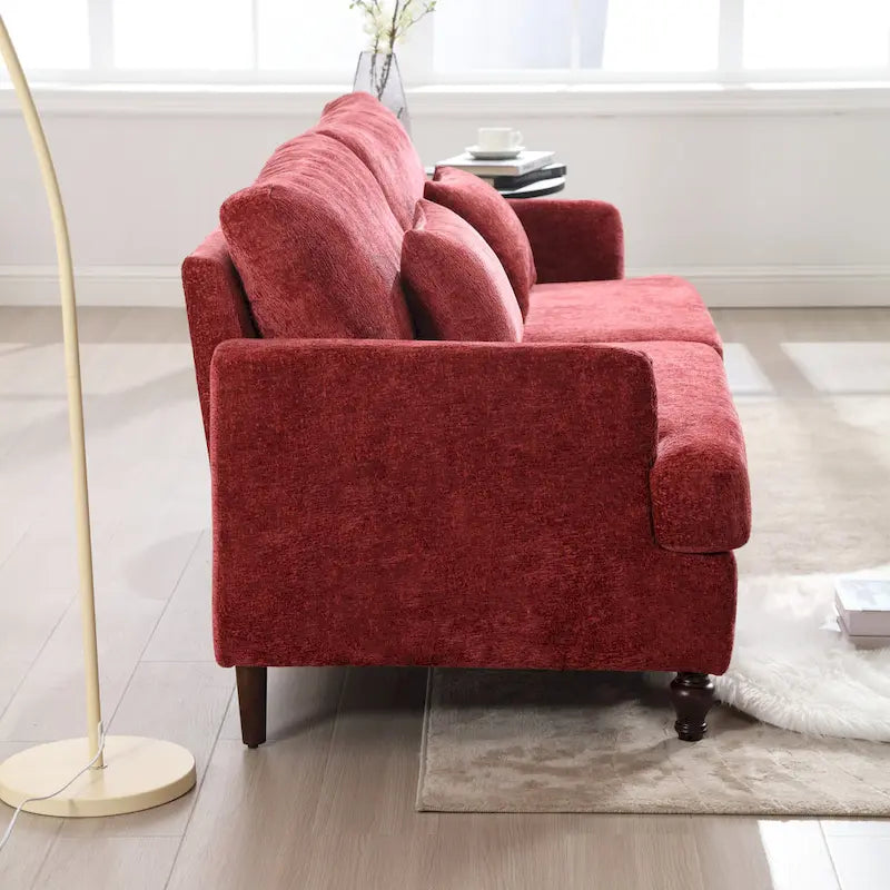 Canapé 2 places en chenille rouge avec coussins amovibles