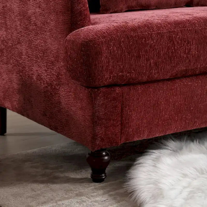 Canapé 2 places en chenille rouge avec coussins amovibles