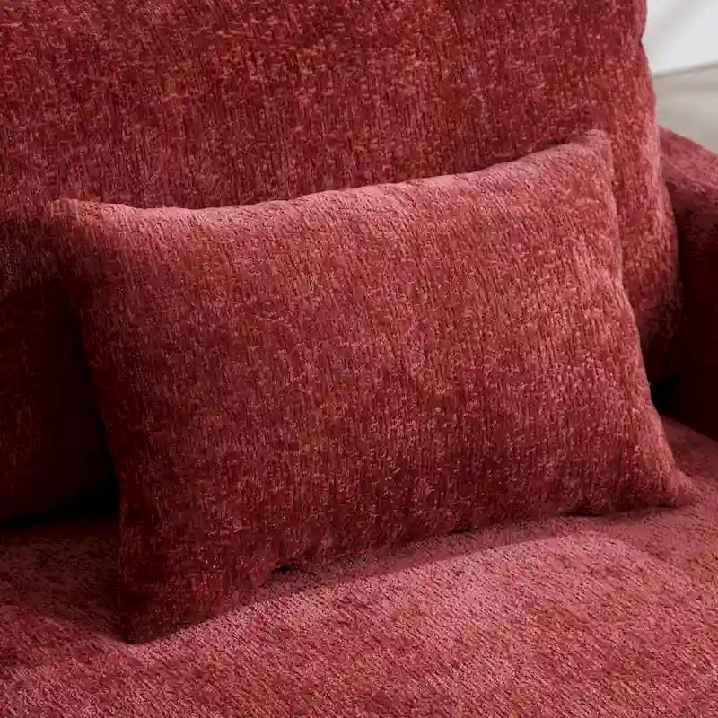 Canapé 2 places en chenille rouge avec coussins amovibles