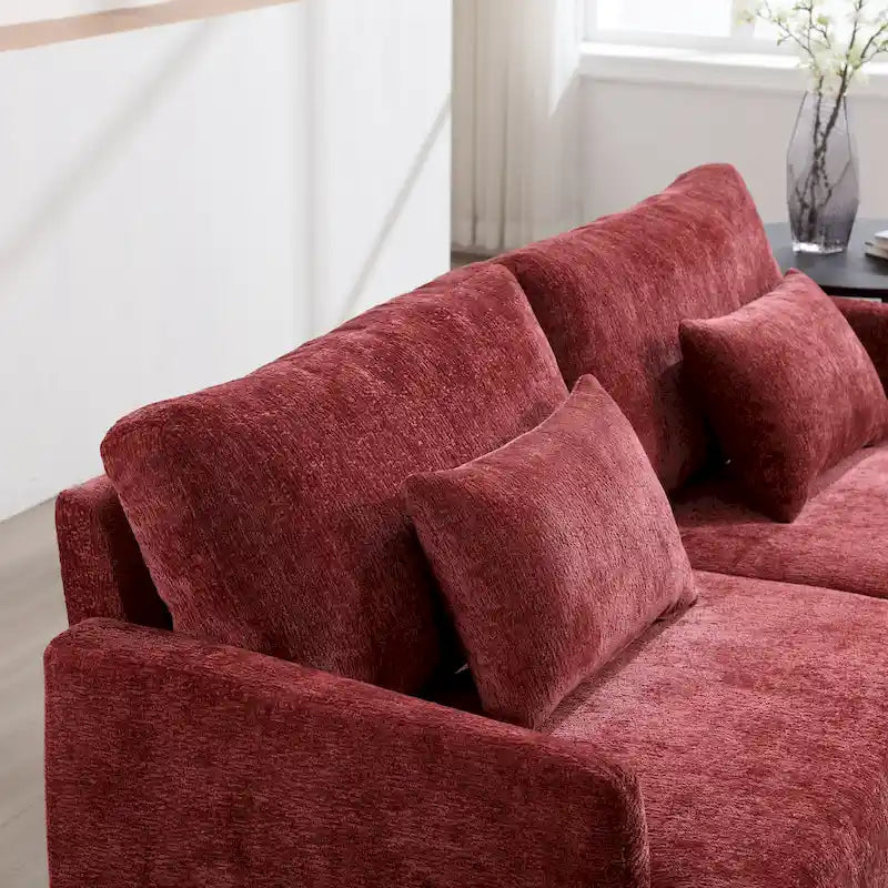 Canapé 2 places en chenille rouge avec coussins amovibles