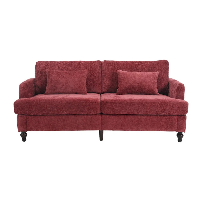Canapé 2 places en chenille rouge avec coussins amovibles