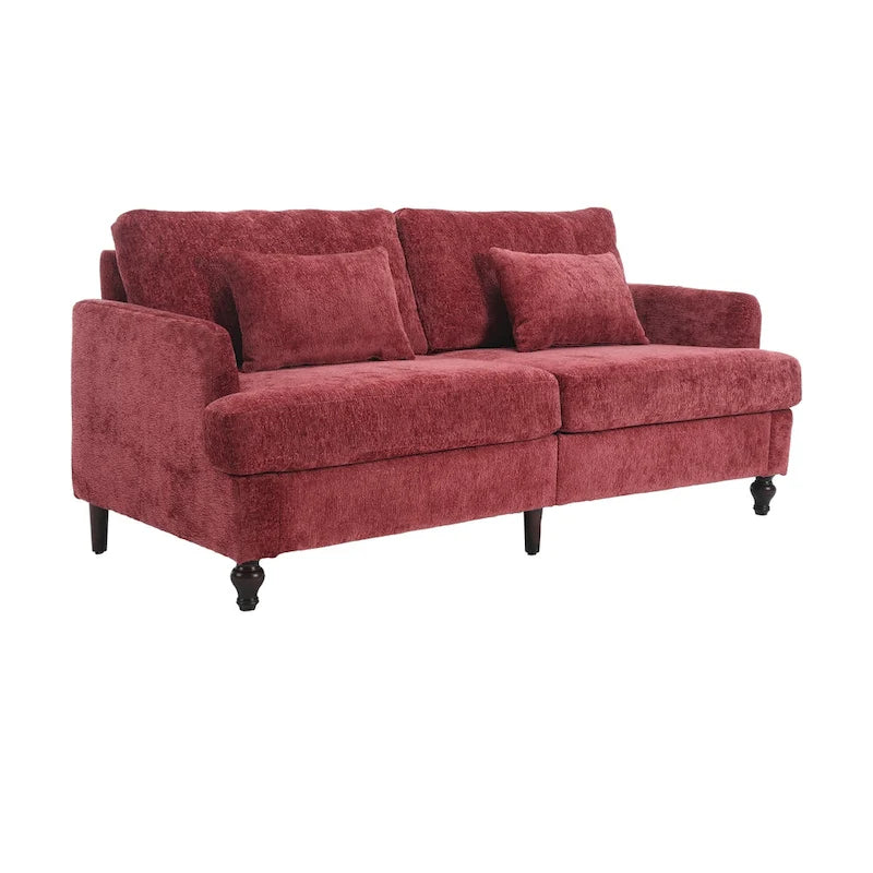 Canapé 2 places en chenille rouge avec coussins amovibles