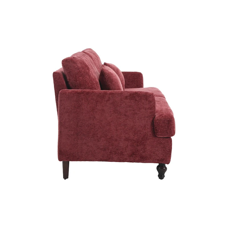 Canapé 2 places en chenille rouge avec coussins amovibles