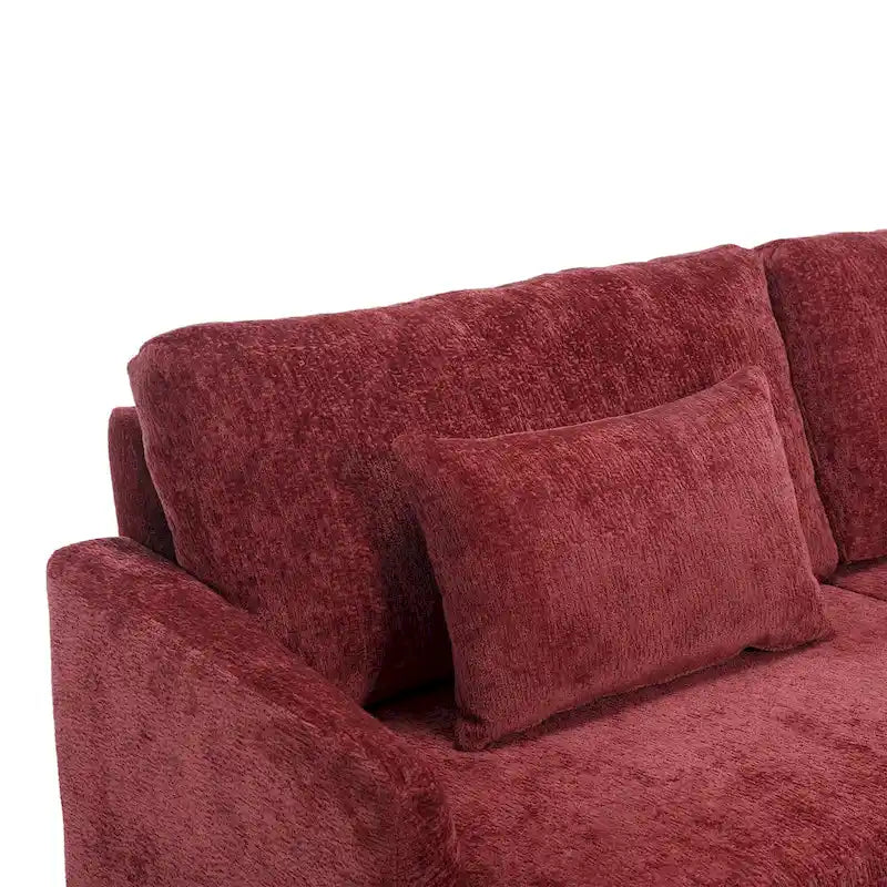 Canapé 2 places en chenille rouge avec coussins amovibles