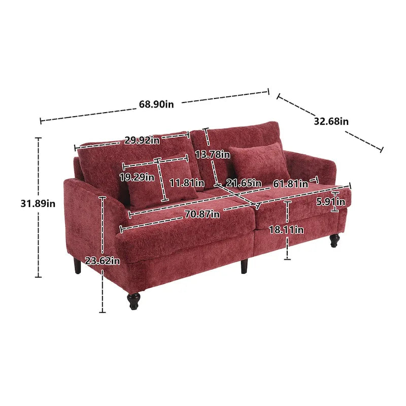 Canapé 2 places en chenille rouge avec coussins amovibles