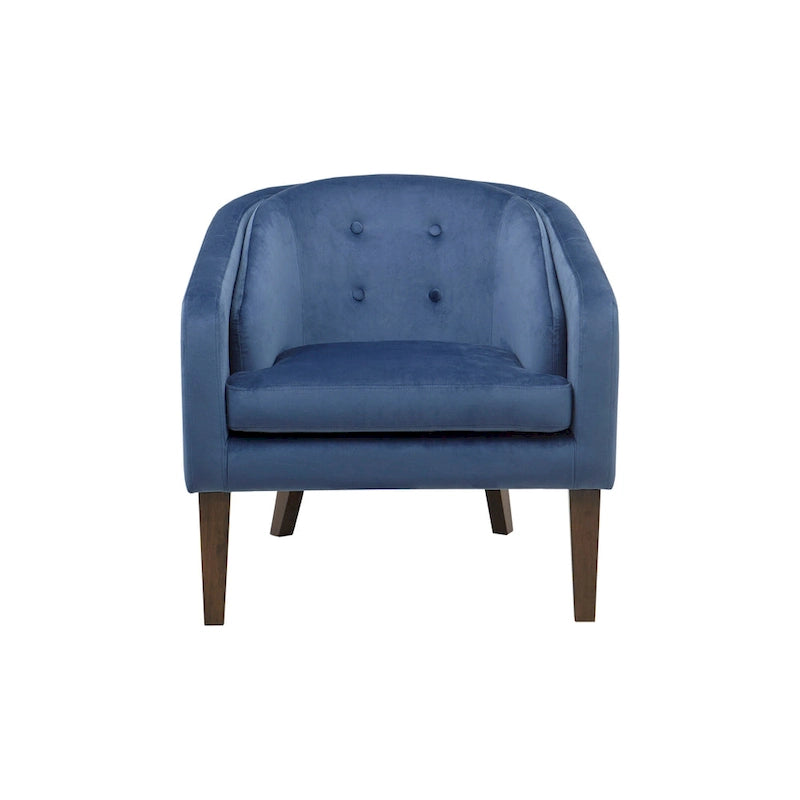 Fauteuil d'appoint capitonné en velours bleu – Style Mid-Century, une place