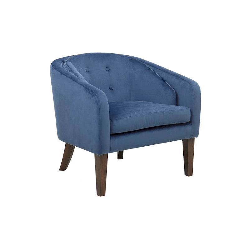 Fauteuil d'appoint capitonné en velours bleu – Style Mid-Century, une place