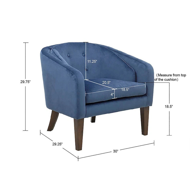 Fauteuil d'appoint capitonné en velours bleu – Style Mid-Century, une place