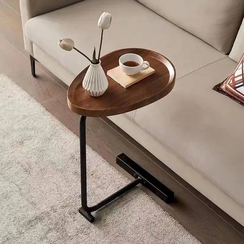 Lot de 2 tables d'appoint marron en forme de C