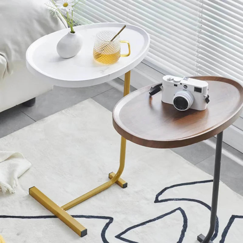 Lot de 2 tables d'appoint marron en forme de C