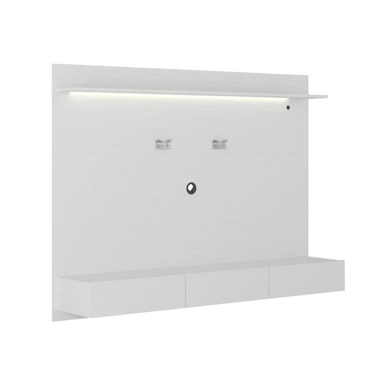 Meuble TV mural flottant avec LED et 3 tiroirs, pour téléviseurs jusqu'à 70" – Blanc/Noir/Naturel