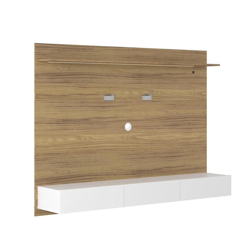 Meuble TV mural flottant avec LED et 3 tiroirs, pour téléviseurs jusqu'à 70" – Blanc/Noir/Naturel