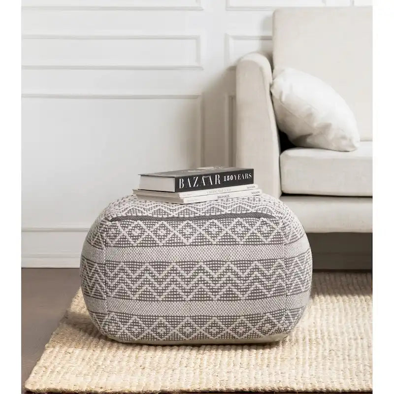 Pouf ottoman carré gris et ivoire / noir et ivoire, siège simple, 56 cm × 56 cm × 41 cm