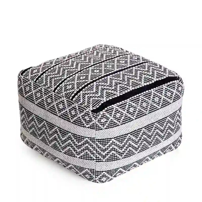 Pouf ottoman carré gris et ivoire / noir et ivoire, siège simple, 56 cm × 56 cm × 41 cm