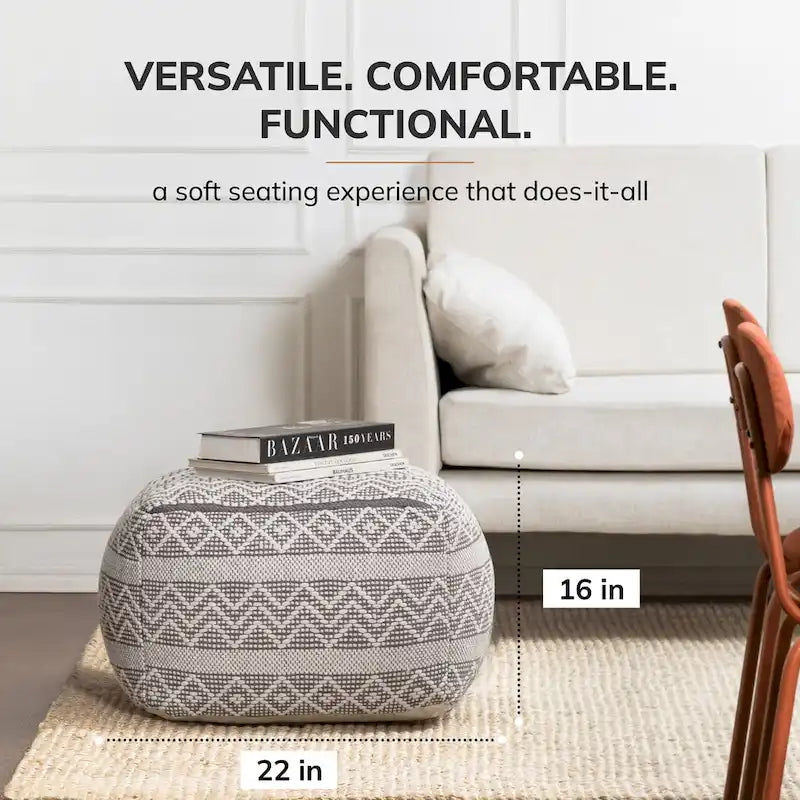 Pouf ottoman carré gris et ivoire / noir et ivoire, siège simple, 56 cm × 56 cm × 41 cm