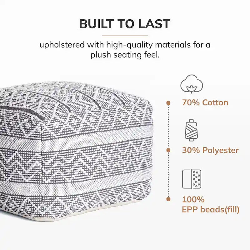 Pouf ottoman carré gris et ivoire / noir et ivoire, siège simple, 56 cm × 56 cm × 41 cm