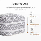 Pouf ottoman carré gris et ivoire / noir et ivoire, siège simple, 56 cm × 56 cm × 41 cm