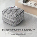 Pouf ottoman carré gris et ivoire / noir et ivoire, siège simple, 56 cm × 56 cm × 41 cm