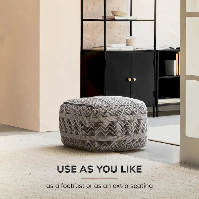Pouf ottoman carré gris et ivoire / noir et ivoire, siège simple, 56 cm × 56 cm × 41 cm