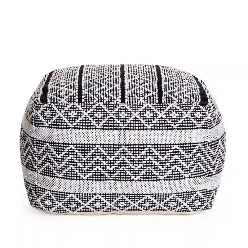 Pouf ottoman carré gris et ivoire / noir et ivoire, siège simple, 56 cm × 56 cm × 41 cm