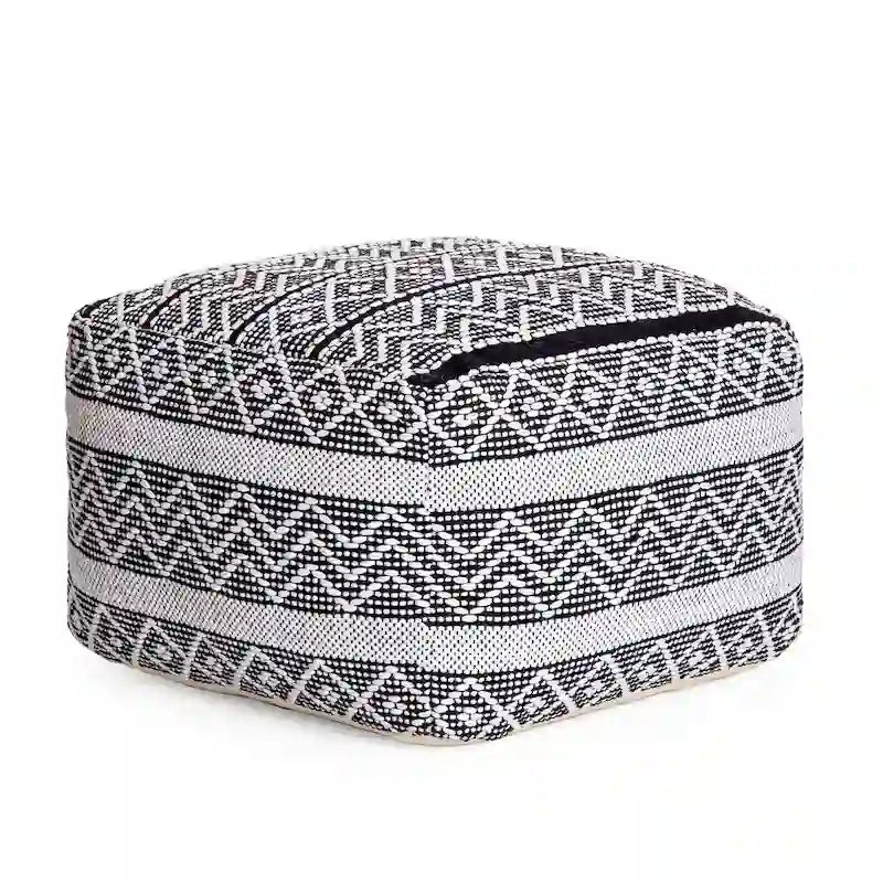 Pouf ottoman carré gris et ivoire / noir et ivoire, siège simple, 56 cm × 56 cm × 41 cm