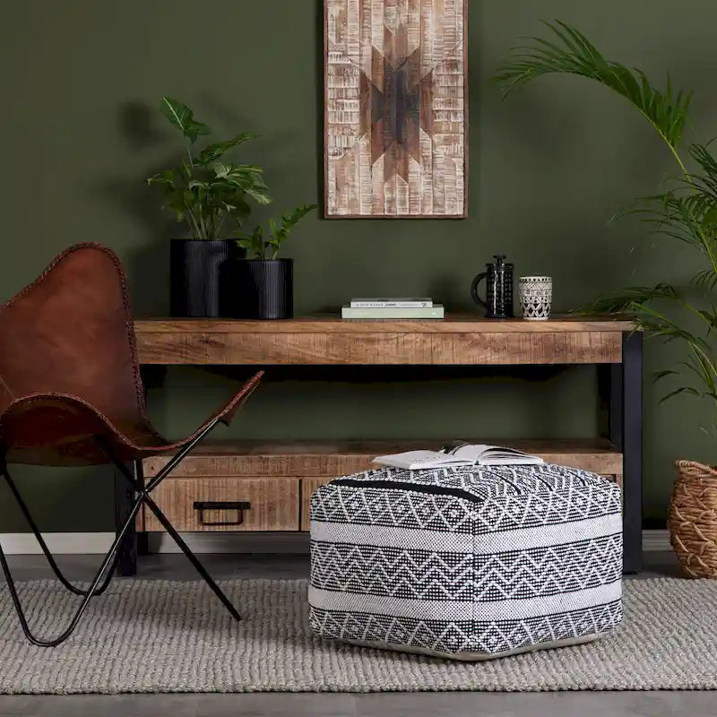 Pouf ottoman carré gris et ivoire / noir et ivoire, siège simple, 56 cm × 56 cm × 41 cm