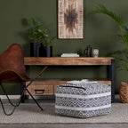 Pouf ottoman carré gris et ivoire / noir et ivoire, siège simple, 56 cm × 56 cm × 41 cm