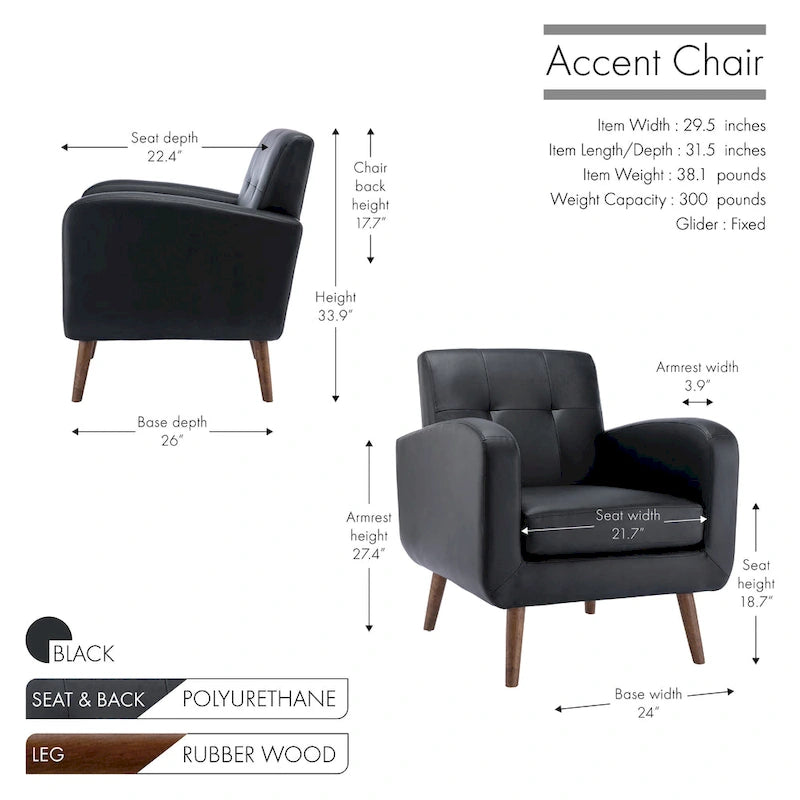 Fauteuil capitonné, options tissu et PU, une place – Plusieurs coloris