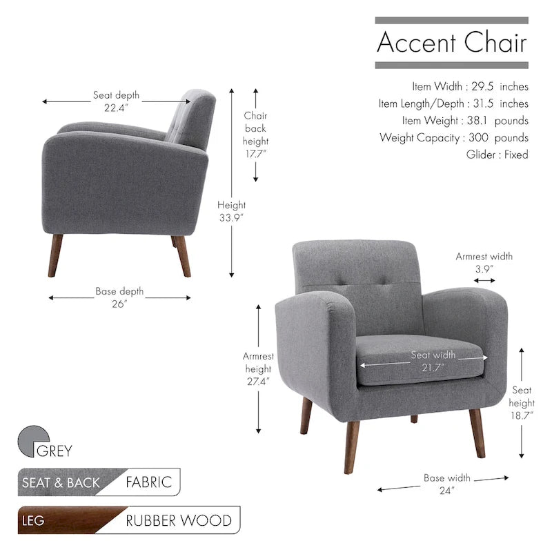 Fauteuil capitonné, options tissu et PU, une place – Plusieurs coloris