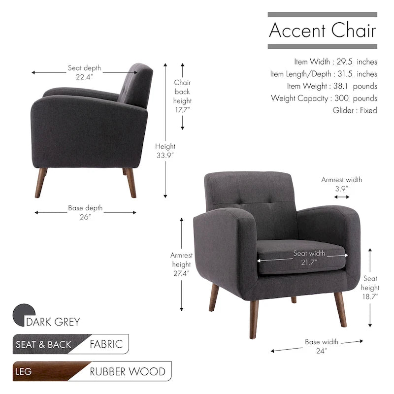 Fauteuil capitonné, options tissu et PU, une place – Plusieurs coloris