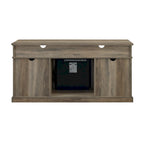 Console TV de cheminée électrique style porte de grange 60 po, Chêne rustique / Blanc brossé / Gris délavé, Convient aux téléviseurs jusqu'à 65 po