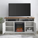 Console TV de cheminée électrique style porte de grange 60 po, Chêne rustique / Blanc brossé / Gris délavé, Convient aux téléviseurs jusqu'à 65 po