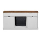 Console TV de cheminée électrique style porte de grange 60 po, Chêne rustique / Blanc brossé / Gris délavé, Convient aux téléviseurs jusqu'à 65 po